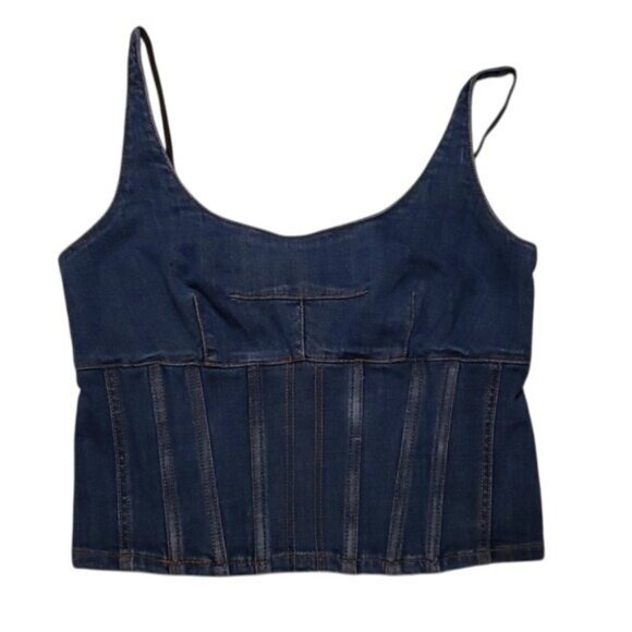 Maeve Denim Corset Top With Bow Detail Adjustable Straps Scoop Neck Womens US 12 - Picture 2 of 9
